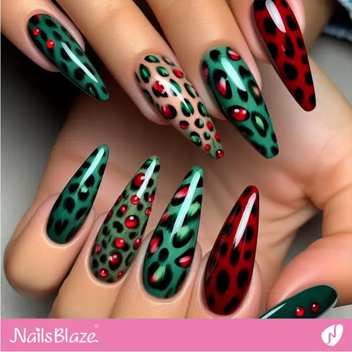 Green Leopard Print Nails | Animal Print Nails - NB2610